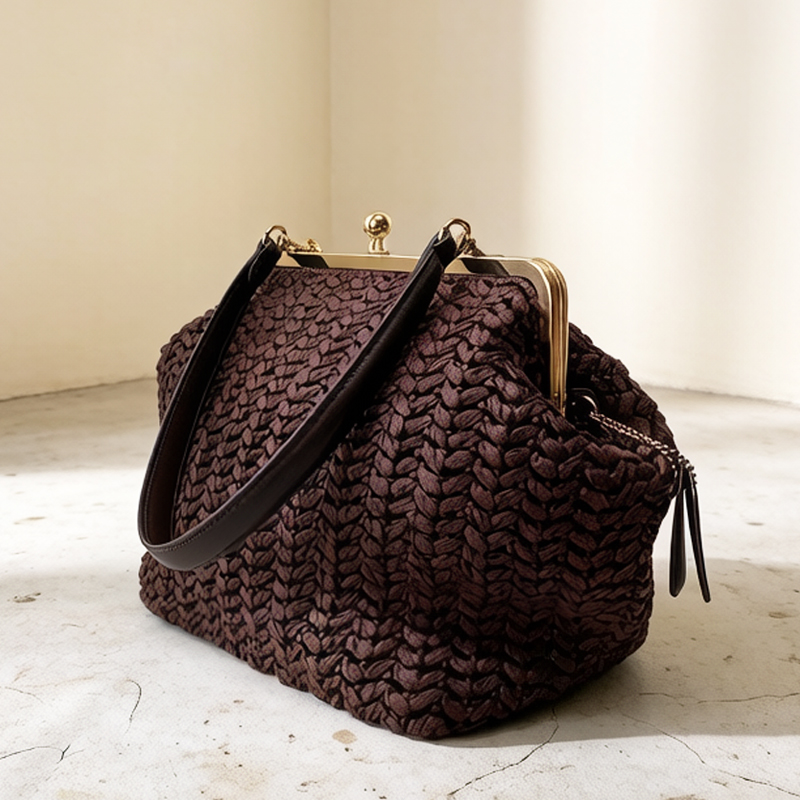 Luxury Bags Made - 手織りキスロックフレームショルダーラフィアビーチバッグ女性用高級デザイナーハンドバッグと財布2026新作ウィートグラスアンダーアーム