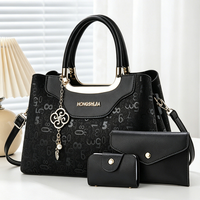 Luxury Bags - 3ピースファッションレディースハンドバッグセット、女性用ライトラグジュアリーデジタルプリントクロスボディバッグ、大容量マルチポケットショルダーバッグ