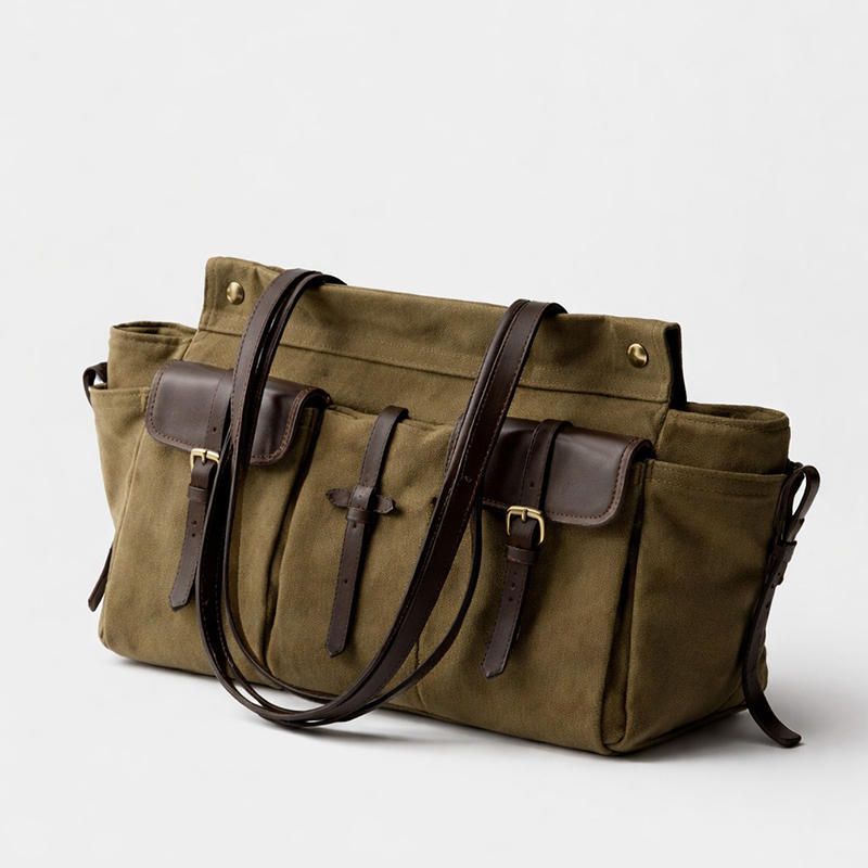 Canvas Tote Designer - 高級キャンバスレザー多ポケットトートバッグ、女性用ジッパー開閉ヴィンテージショルダーバッグ、バイクバイカースタイルハンドバッグ、軽量