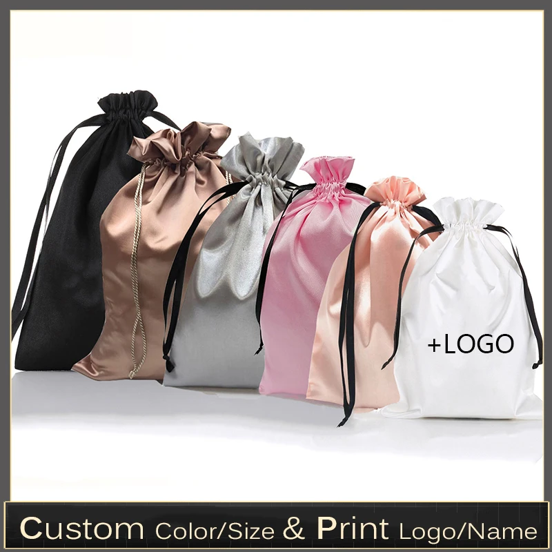 Luxury Bags Outlet - 10 個カスタムサテンエクステンションヘアバッグ高級品シルク包装巾着ポーチ化粧ケース靴布かつら収納袋