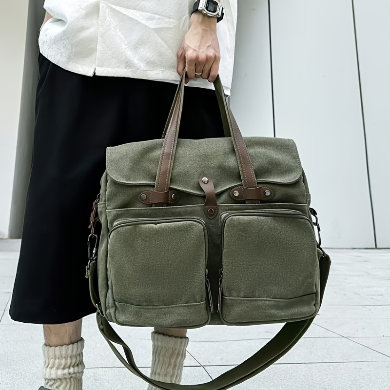 Canvas Tote Designer - 1 個調節可能なワイドストラップキャンバスワーククロスボディバッグフリップバックルデザインマルチコンパートメントサッチェル屋外日常通勤用