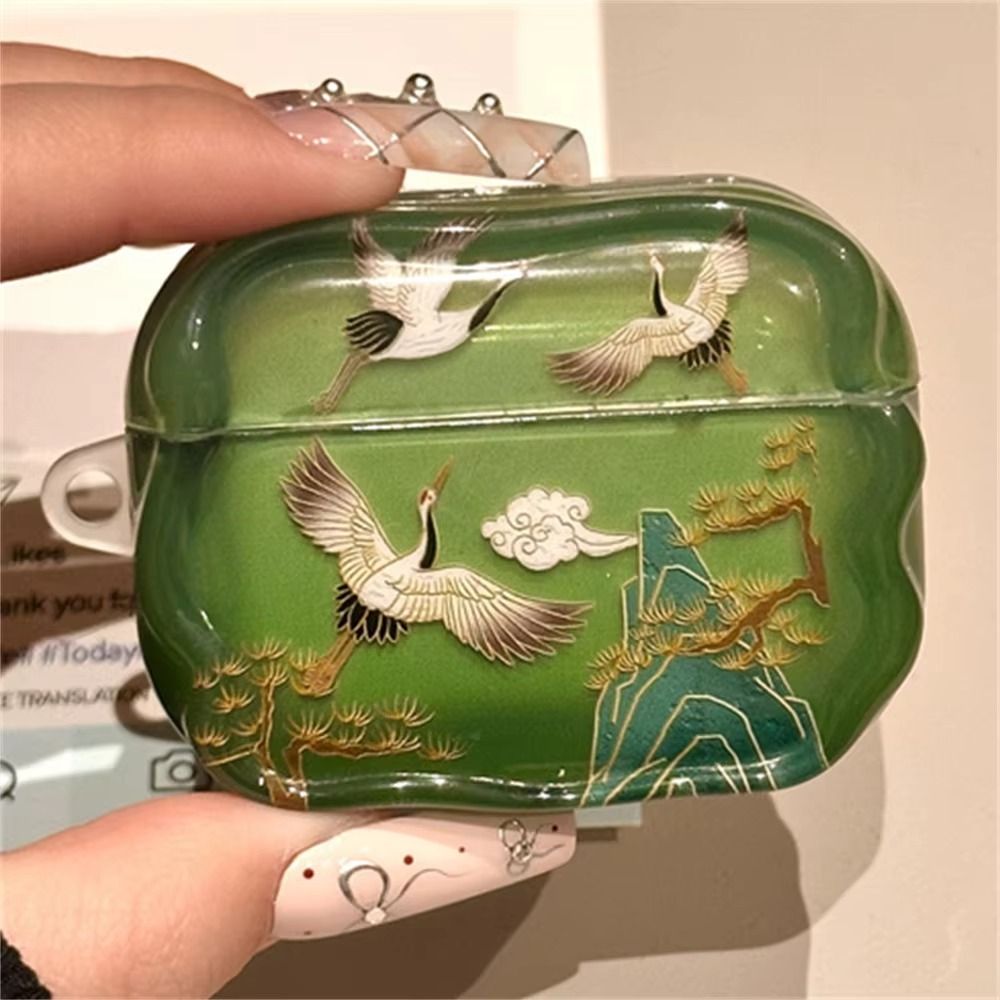 Luxury Bags Outlet - 高級感とキュートさを兼ね備えた騰雲鶴折りたたみ扇子ペンダントヘッドホンケース AirPods 1/2/3/4用保護シェル ソフトカバー AirPods Pro