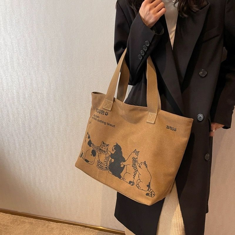 Canvas Tote Designer - レディースファッション キャンバストートバッグ 大容量 耐久性 ショルダーバッグ ジッパー開閉