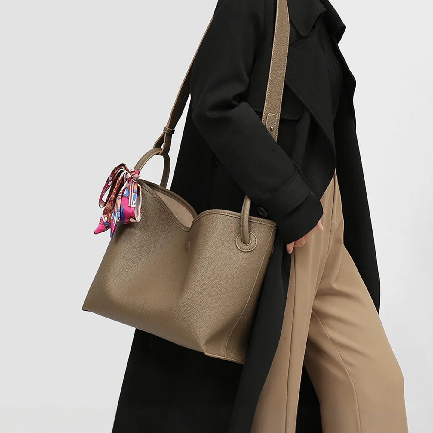 Luxury Bags - ライトラグジュアリー ハイエンド レディース トートバッグ PUレザー ソリッドカラー