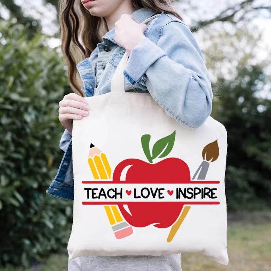 Canvas Tote Designer - かわいい教師用トートバッグ、ブックバッグ、教師用アップルギフト、教師用ショルダーバッグ、ドリンクとアップルのデザイン、学生教師ギフト