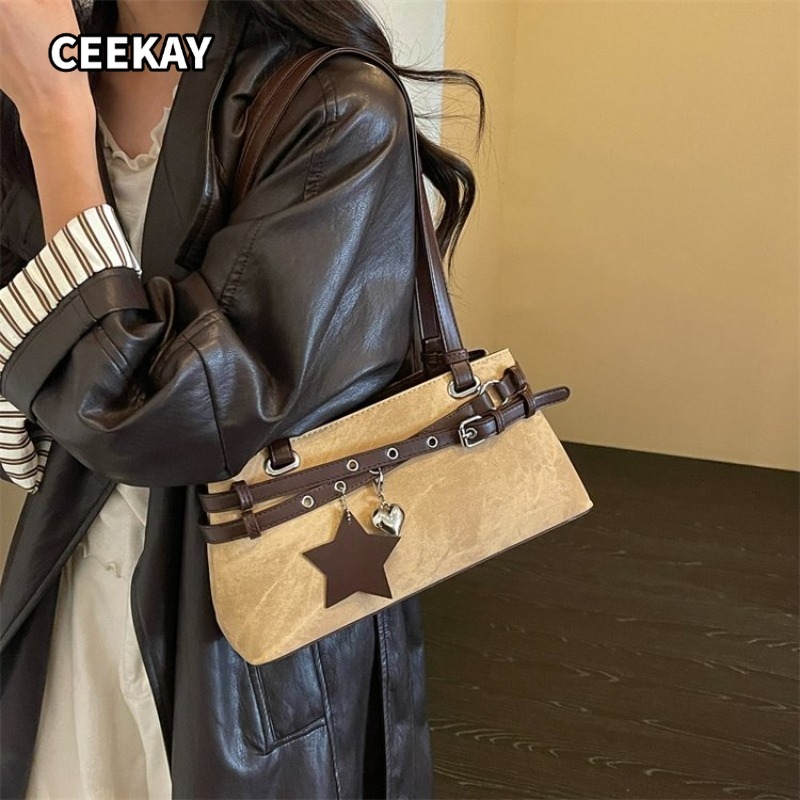 Saddle Bag Distressed - CEEKAY レディースハンドバッグ マルチカラー ダメージ加工 フェイクレザー バックルディテール