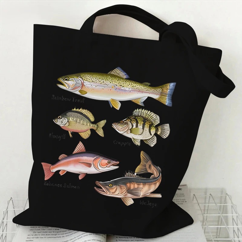 Canvas Tote Designer - さまざまな小さな魚のトートバッグ、女性用キャンバスショッピングバッグ、面白い昆虫学パターンのデザイナートートバッグ、ティーンエイジャーの女の子向け