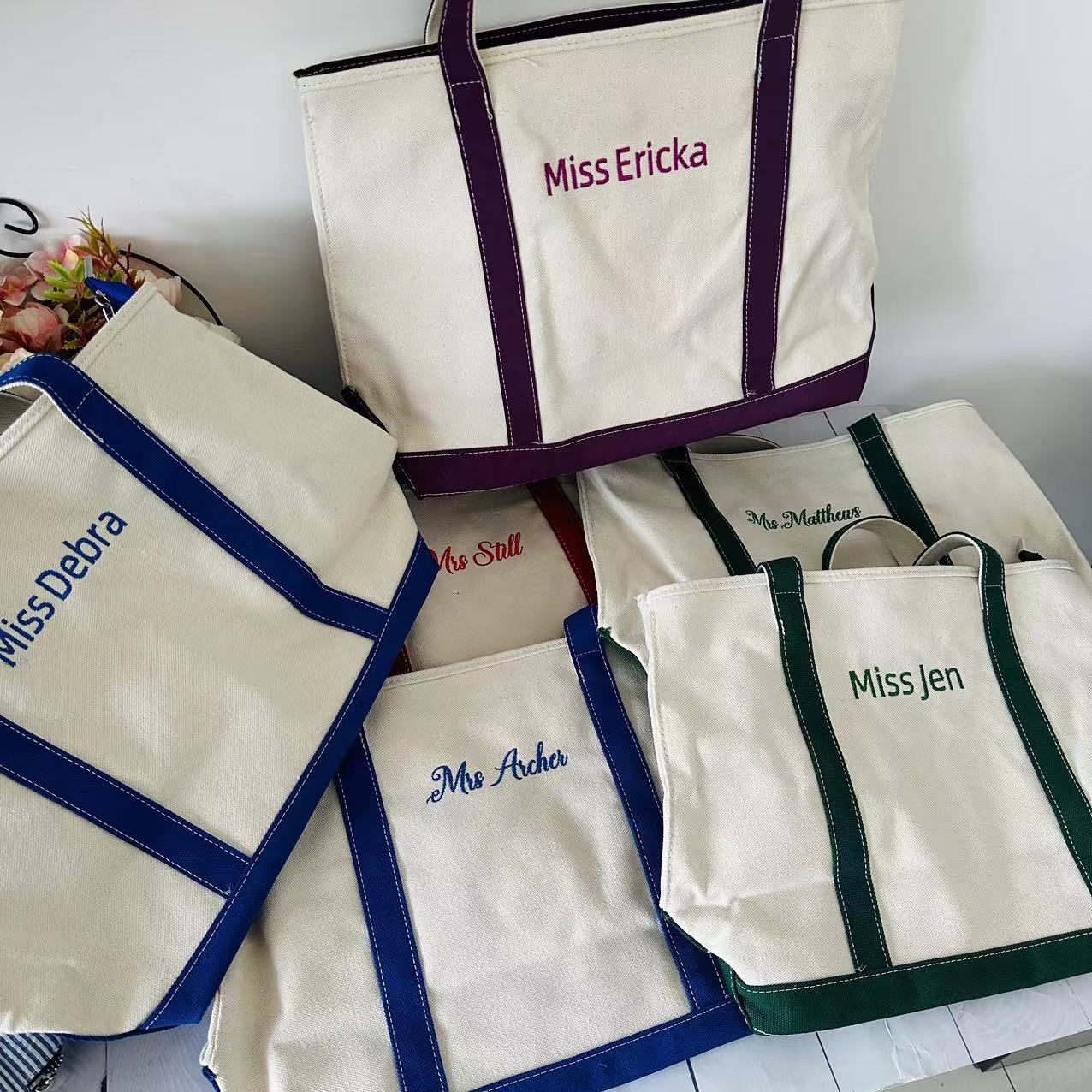 Canvas Tote Designer - パーソナライズされたボートバッグ,刺embroidered名前のトートバッグ,トートバッグ,ビーチバッグ