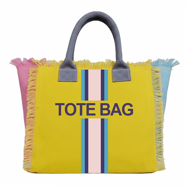 Canvas Tote Designer - 女性用大容量ハンドバッグ、縦ストライププリントデザイン、ビーチバッグ、夏のファッショナブルなカジュアルハンドバッグ