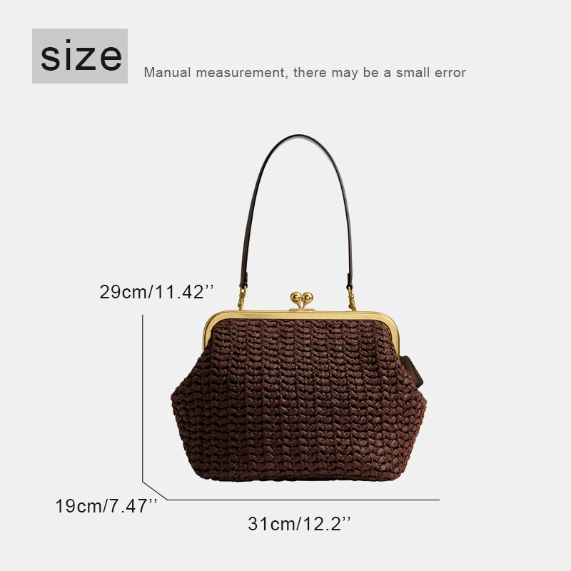 手織りキスロックフレームショルダーラフィアビーチバッグ女性用 - Luxury Bags Made のレビューと価格