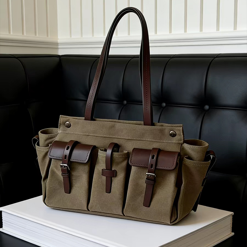 高級キャンバスレザー多ポケットトートバッグ、女性用ジッパー開 - Canvas Tote Designer のレビューと価格