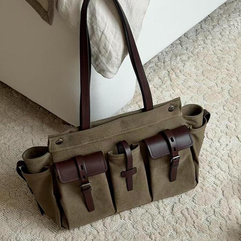 高級キャンバスレザー多ポケットトートバッグ、女性用ジッパー開 - Canvas Tote Designer のレビューと価格