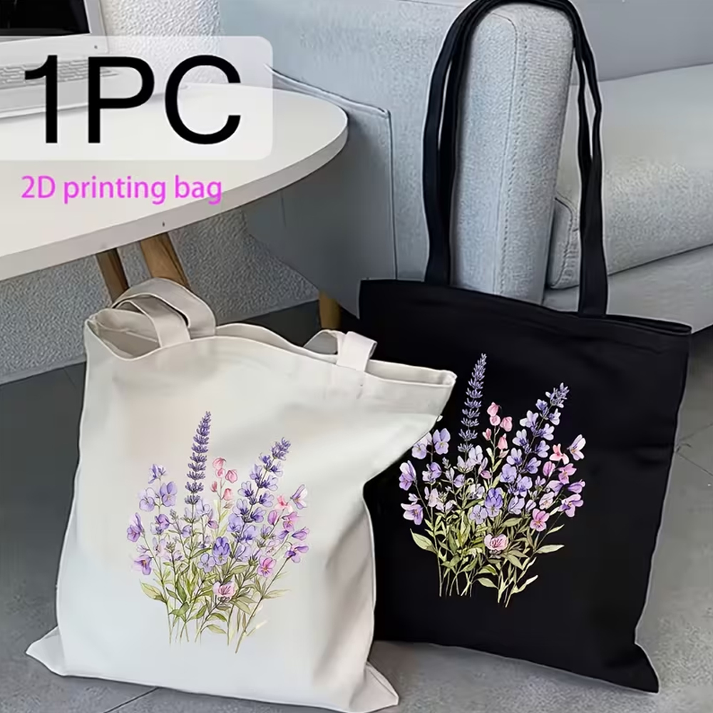 1ピース ラベンダーとパンジーの水彩画トートバッグ - 牧歌 - Canvas Tote Designer のレビューと価格