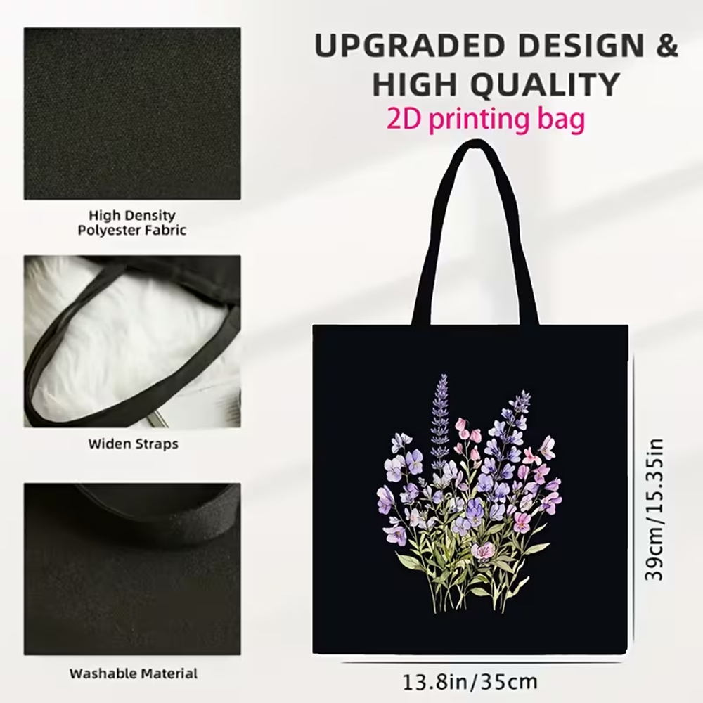 1ピース ラベンダーとパンジーの水彩画トートバッグ - 牧歌 - Canvas Tote Designer のレビューと価格