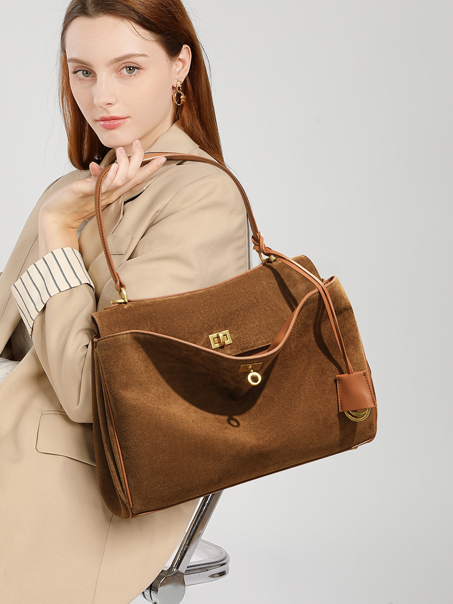 秋冬女性のスエード本革バッグショルダーハンドバッグ大容量シン - Luxury Tote Bags With Zipper のレビューと価格