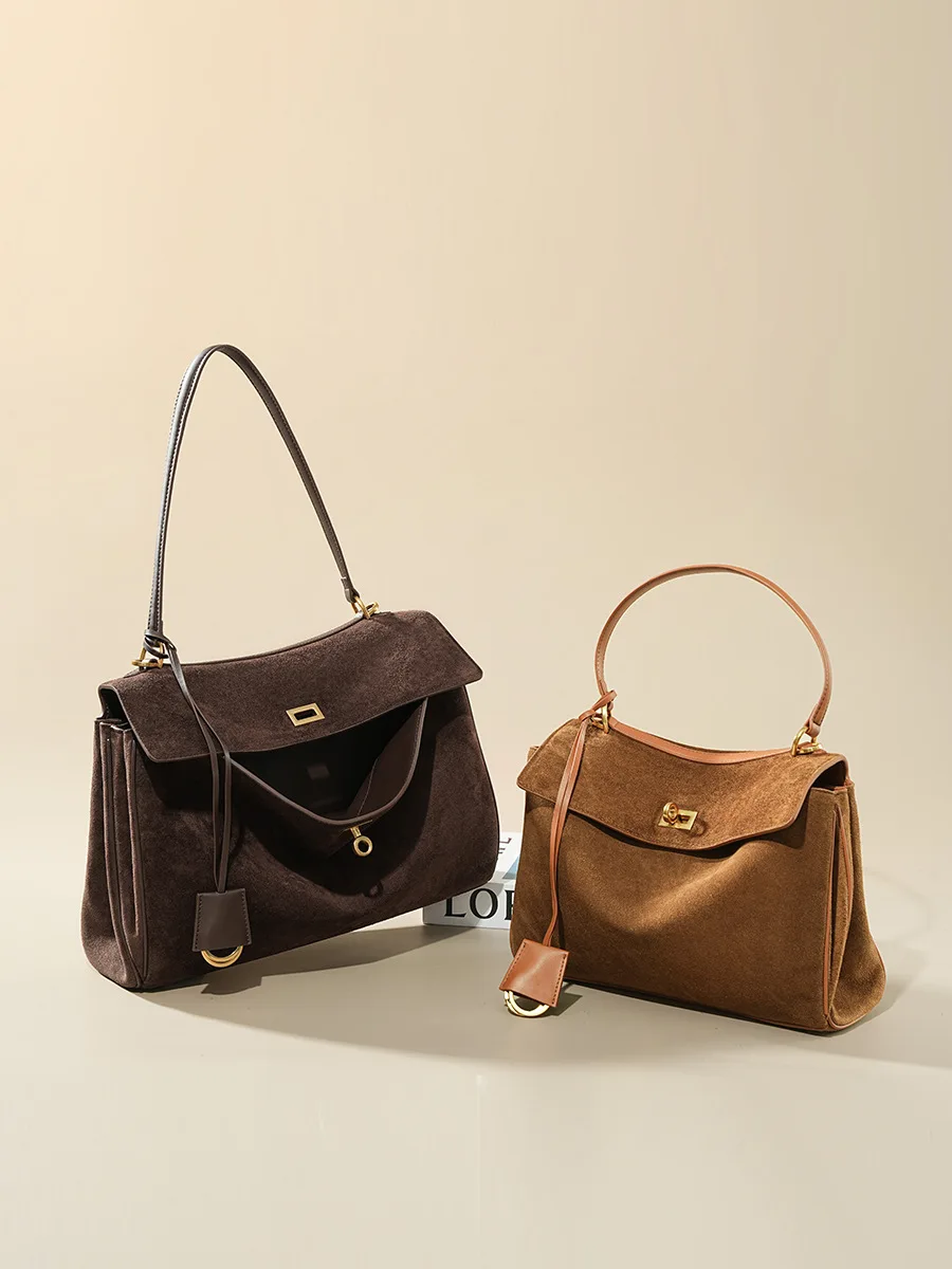 秋冬女性のスエード本革バッグショルダーハンドバッグ大容量シン - Luxury Tote Bags With Zipper のレビューと価格