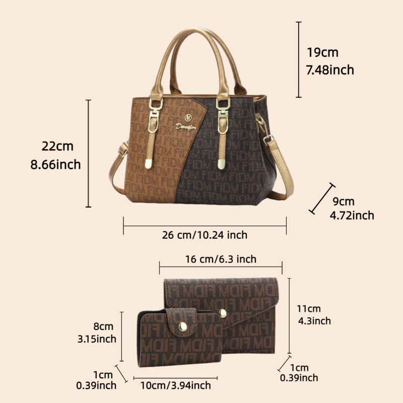 3点セットの女性用バッグ、高級プレミアムレザーのプリント入り - Luxury Bags のレビューと価格